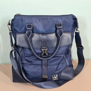 YLX Gear Convertible Backpack Tote Navy Blue Nylon Quilted Crossbody Bag